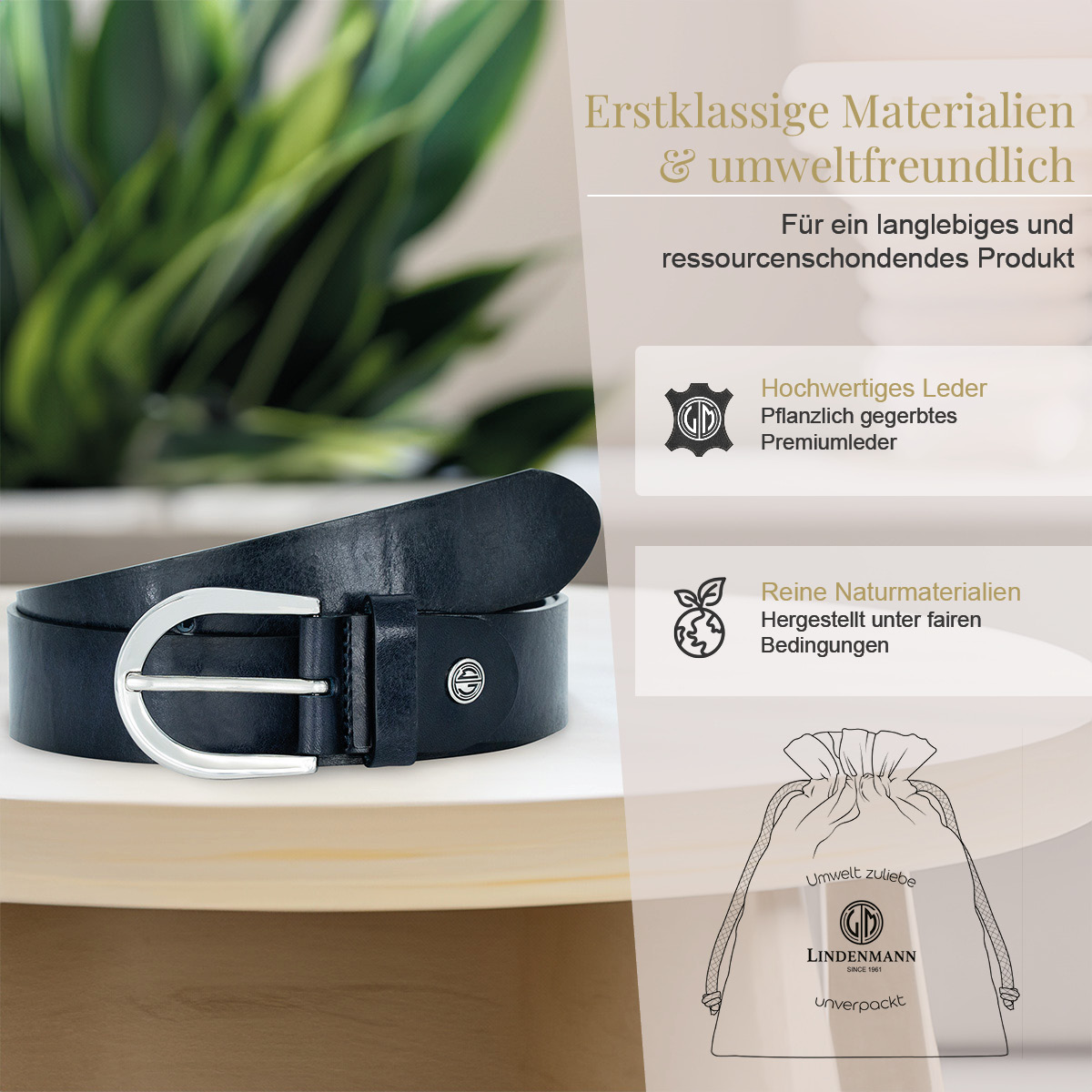 LINDENMANN Klassischer Damengürtel aus 100% Echtleder marine