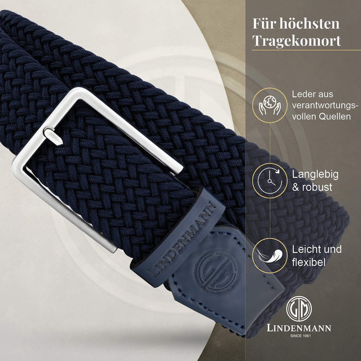 LINDENMANN Flechtgürtel Herren blau