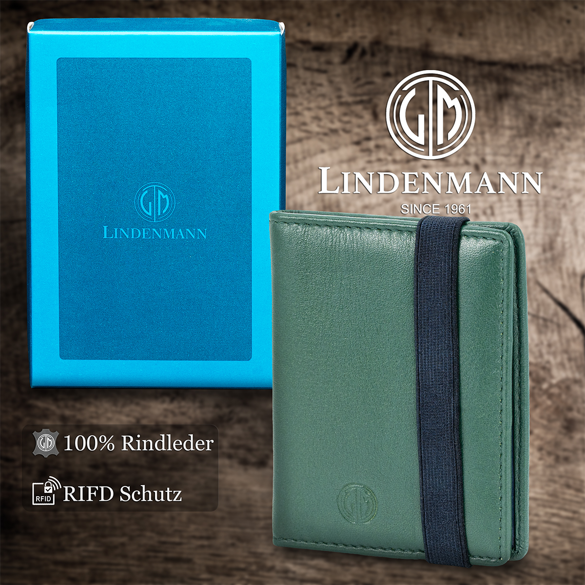 LINDENMANN Leder-Cardholder grün blau