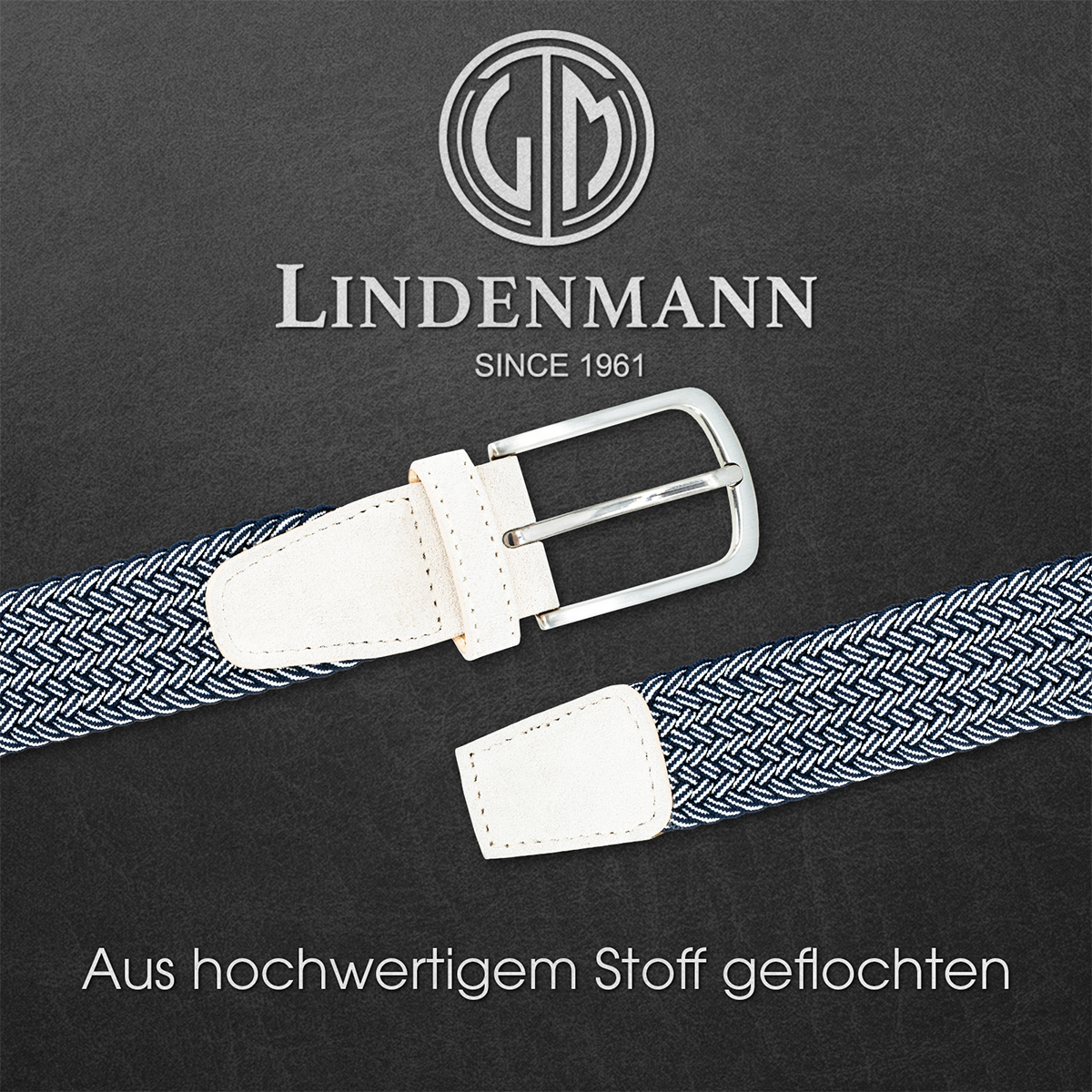 LINDENMANN Textilflechtgürtel Herrengürtel Marineblau