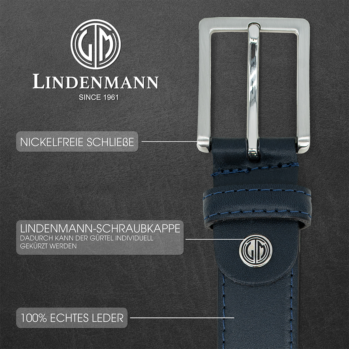 LINDENMANN Ledergürtel Herren blau
