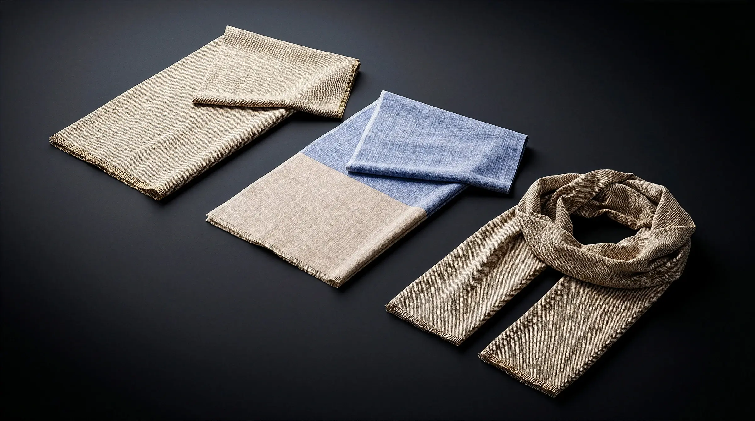 Mehrere LINDENMANN Herrenschals in Beige, Hellblau und Braun mit feiner Webstruktur, Fransen und klassischem Design