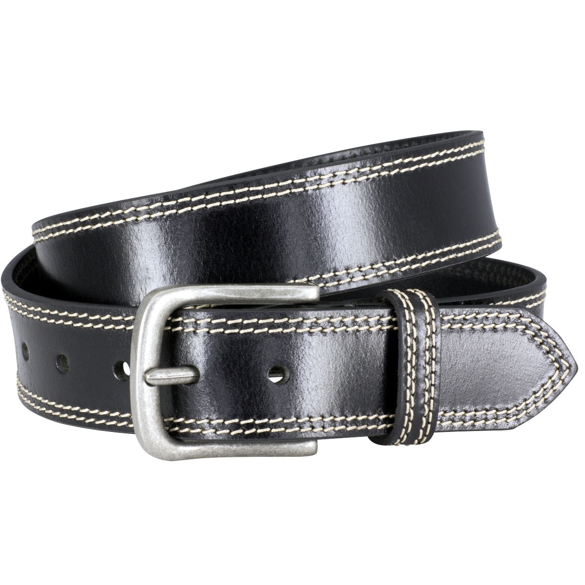 Gürtel, Leder, Schwarz, Nahtverlauf, Metall-Schnalle,