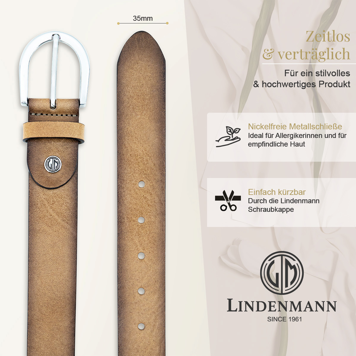 LINDENMANN Rindledergürtel Damen Taupe