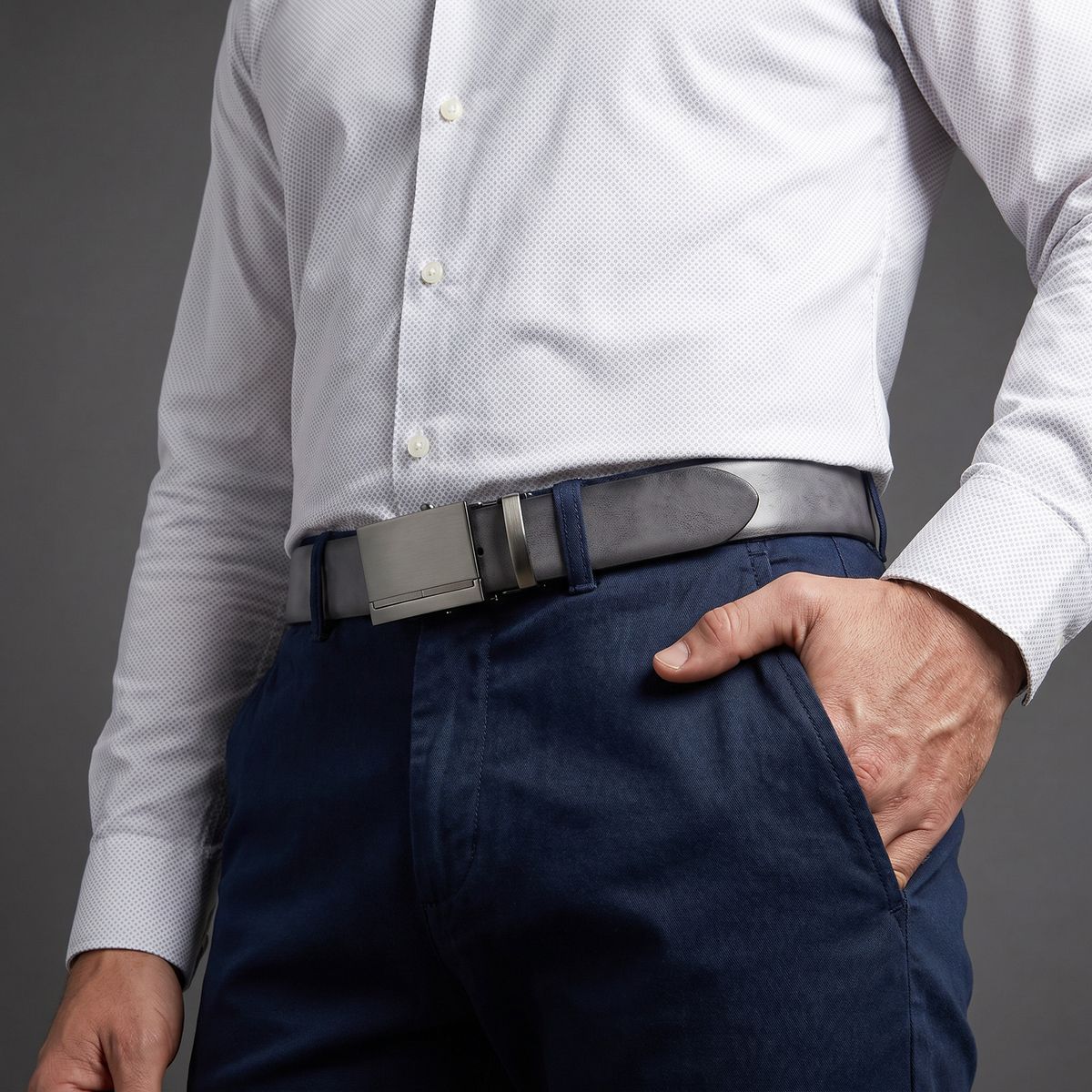 LINDENMANN Herren Automatikgürtel Echleder grau