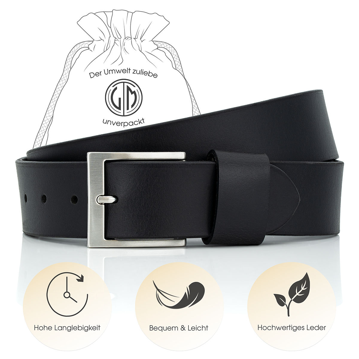 LINDENMANN Ledergürtel Herren schwarz