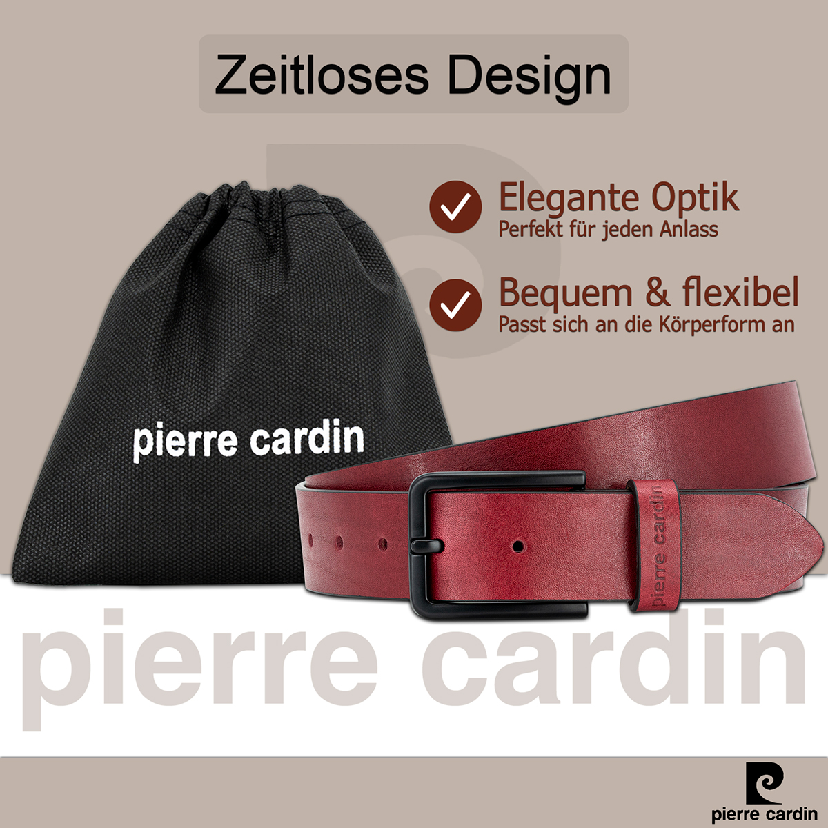 PIERRE CARDIN Vollrindleder Herrengürtel Bordeauxrot
