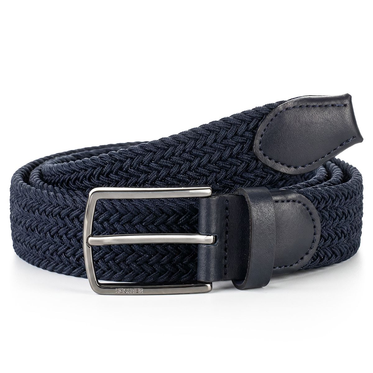 Gürtel, Navy, Geflochten, Metall Schnalle, Lederdetails, HECHTER Paris Herren Textil-Flechtgürtel mit 100% Echtlederenden marine
