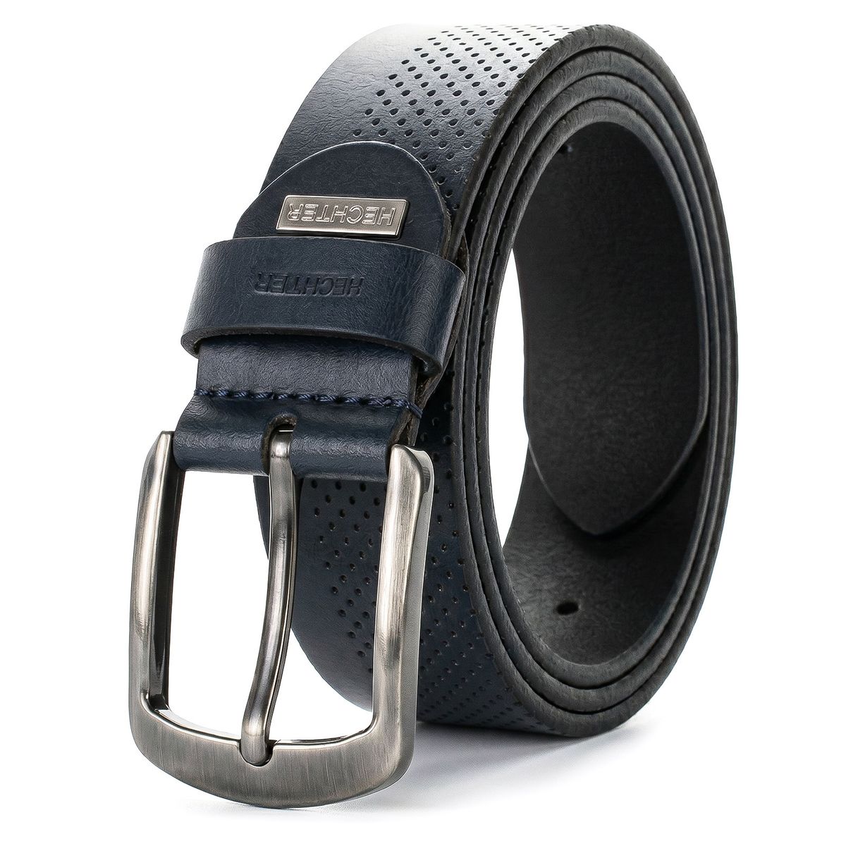 Gürtel,  Ledergürtel,  Perforierter Gürtel,  Metall-Gürtel-Schnalle,  Breite Gürtel, HECHTER Paris Herren Casual Echtledergürtel marine
