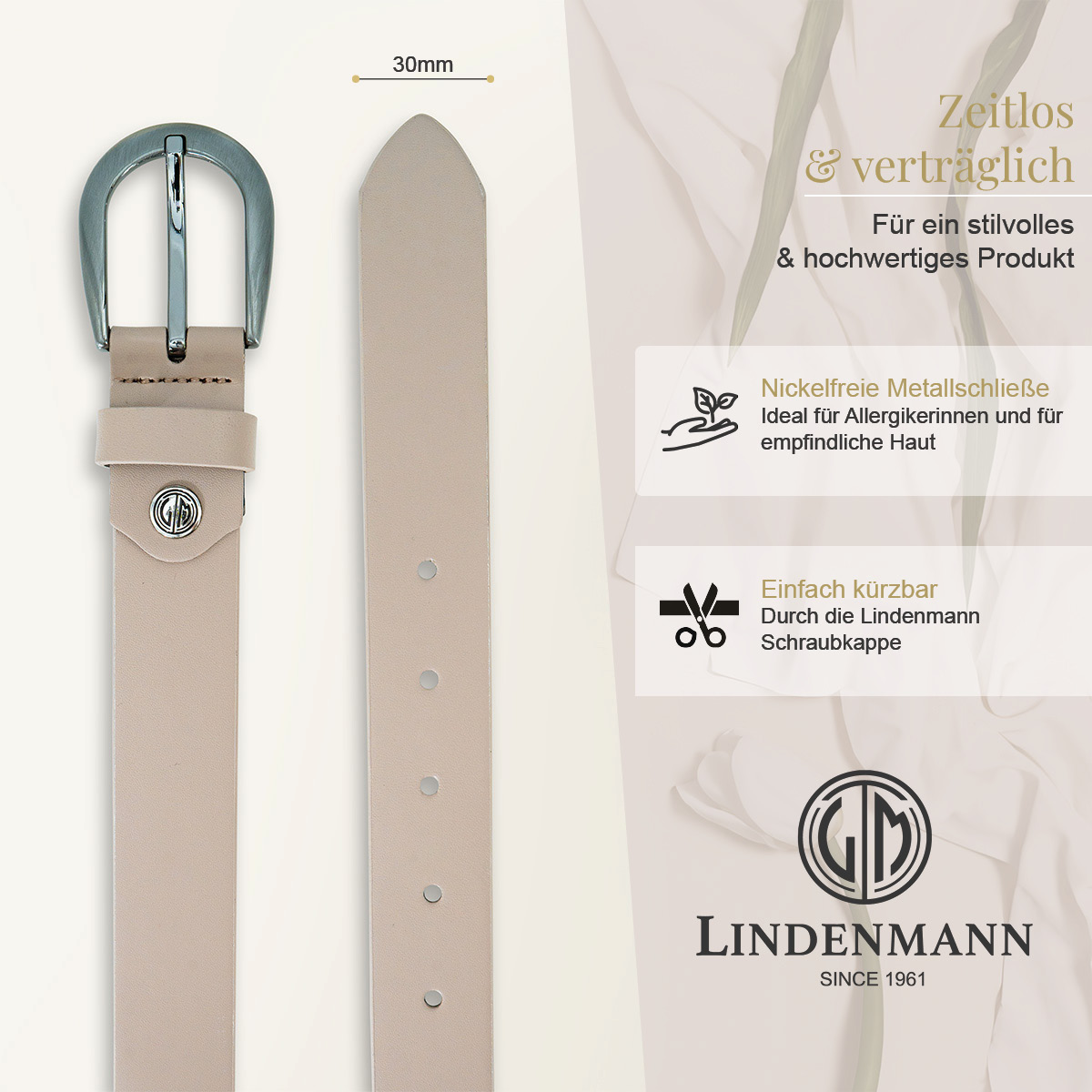 LINDENMANN Klassischer Damengürtel aus 100% Echtleder taupe