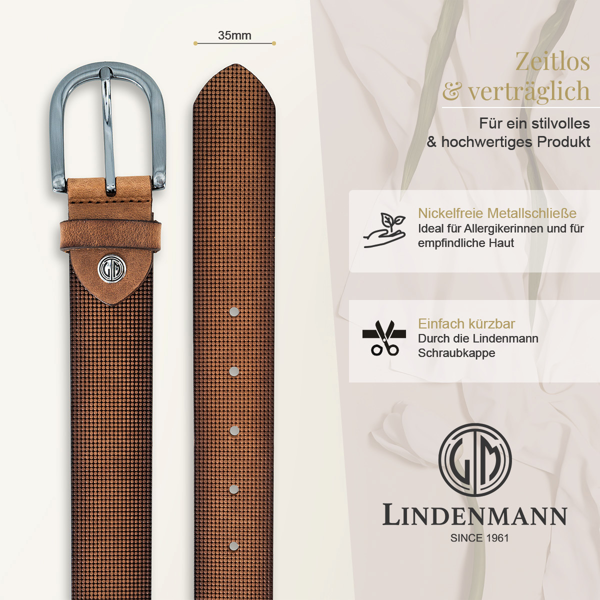 LINDENMANN Vollrindsleder Damengürtel Nussbraun