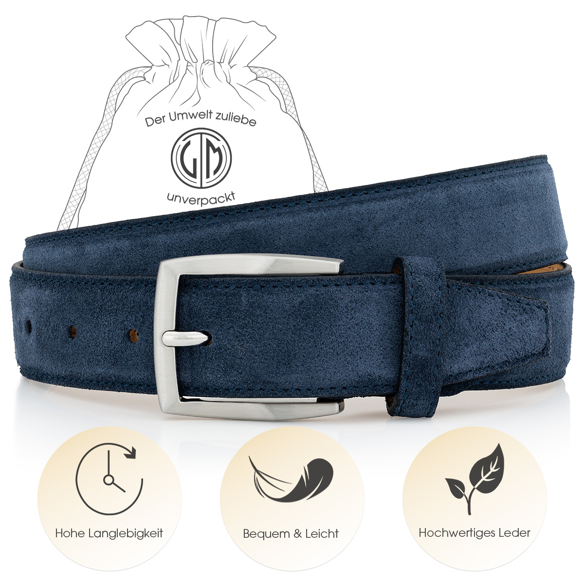 LINDENMANN Herrengürtel Veloursleder marine