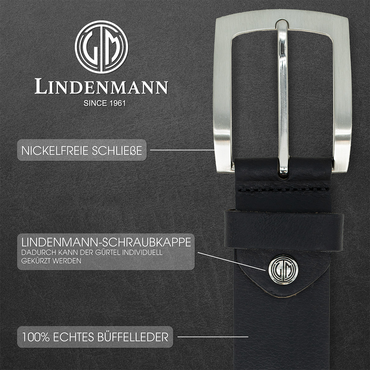 LINDENMANN Ledergürtel Herren schwarz
