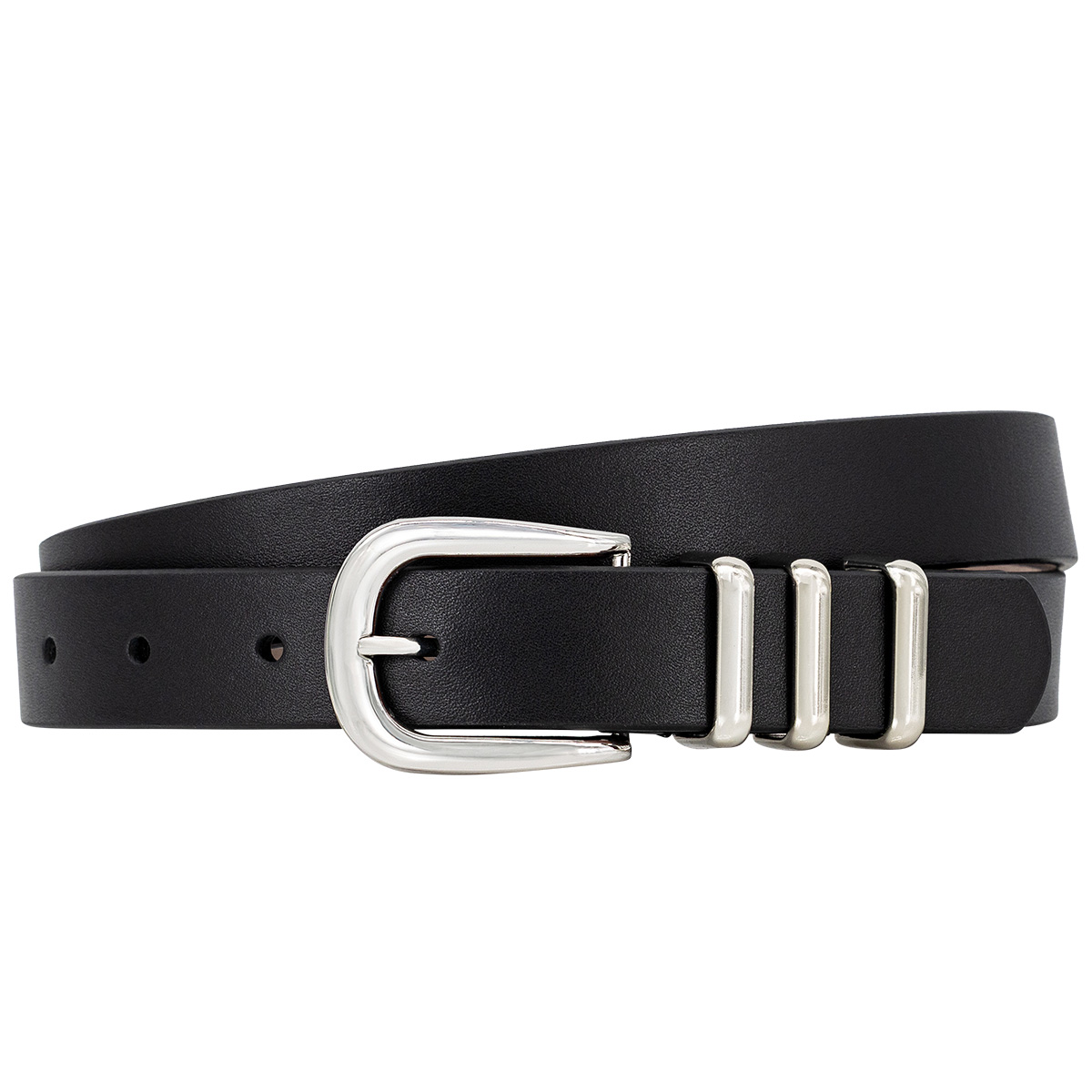 Gürtel, Schwarz, Ledergürtel, Metallische Schnalle, Mehrfachschlaufen, LINDENMANN Damen Vollrindledergürtel aus 100% Echtleder schwarz