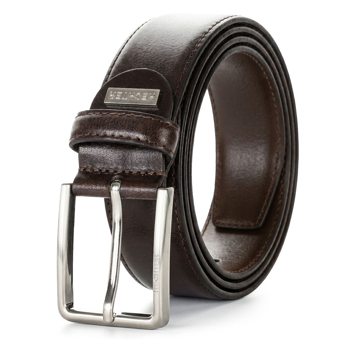 Gürtel, Leder, Braun, Ledergürtel, Metallschnalle, HECHTER Paris Herren klassischer 100% Echtledergürtel dunkelbraun