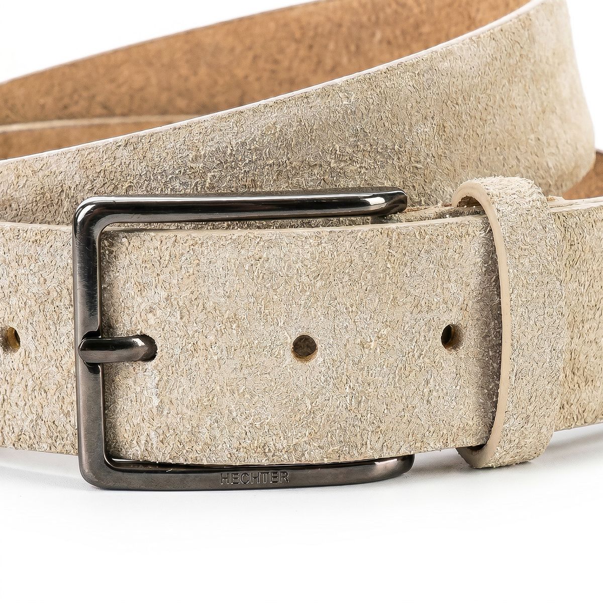 Gürtel, Ledergürtel, Sandfarben, Riemen, Schließe metalic, HECHTER Paris Herren Veloursledergürtel aus 100% Echtleder taupe