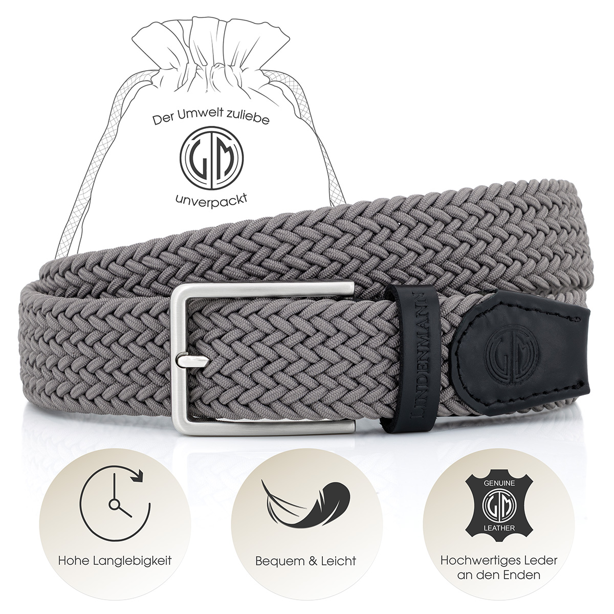 LINDENMANN Flechtgürtel Herren grau