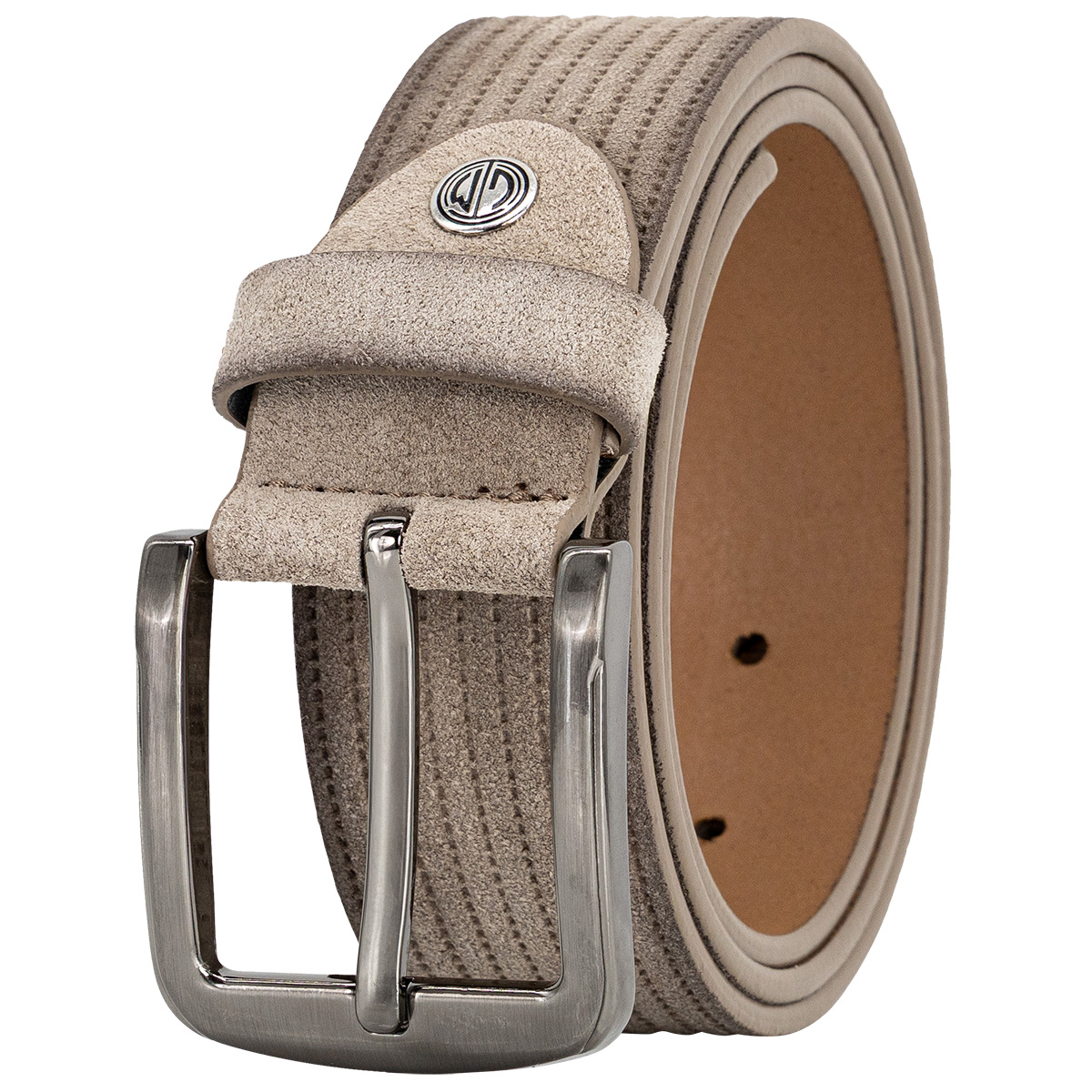 Gürtel, Ledergürtel, Streifenmuster, Metall-Schnalle, Beige, LINDENMANN Herren Casual Vollrindledergürtel beige