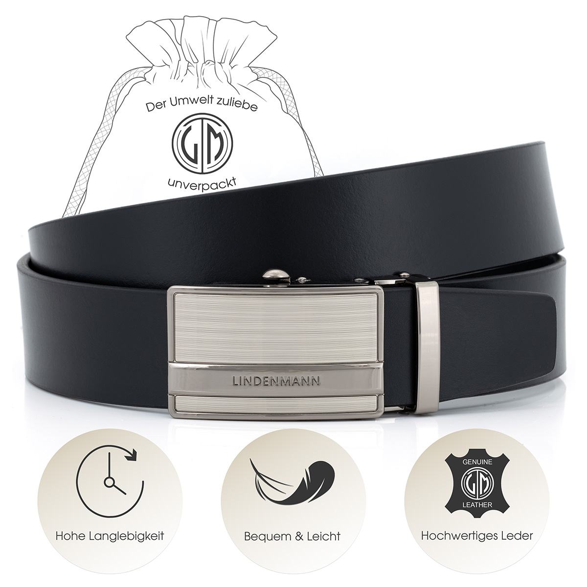 LINDENMANN Ledergürtel Automatikgürtel Herren schwarz