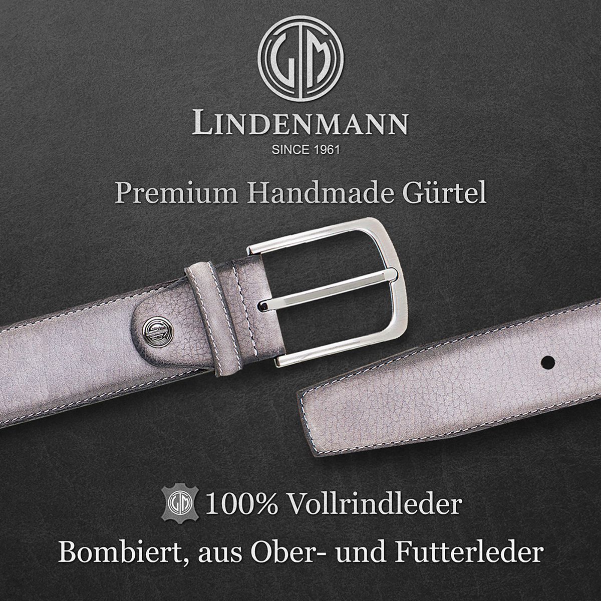LINDENMANN Herren Ledergürtel Handmade grau
