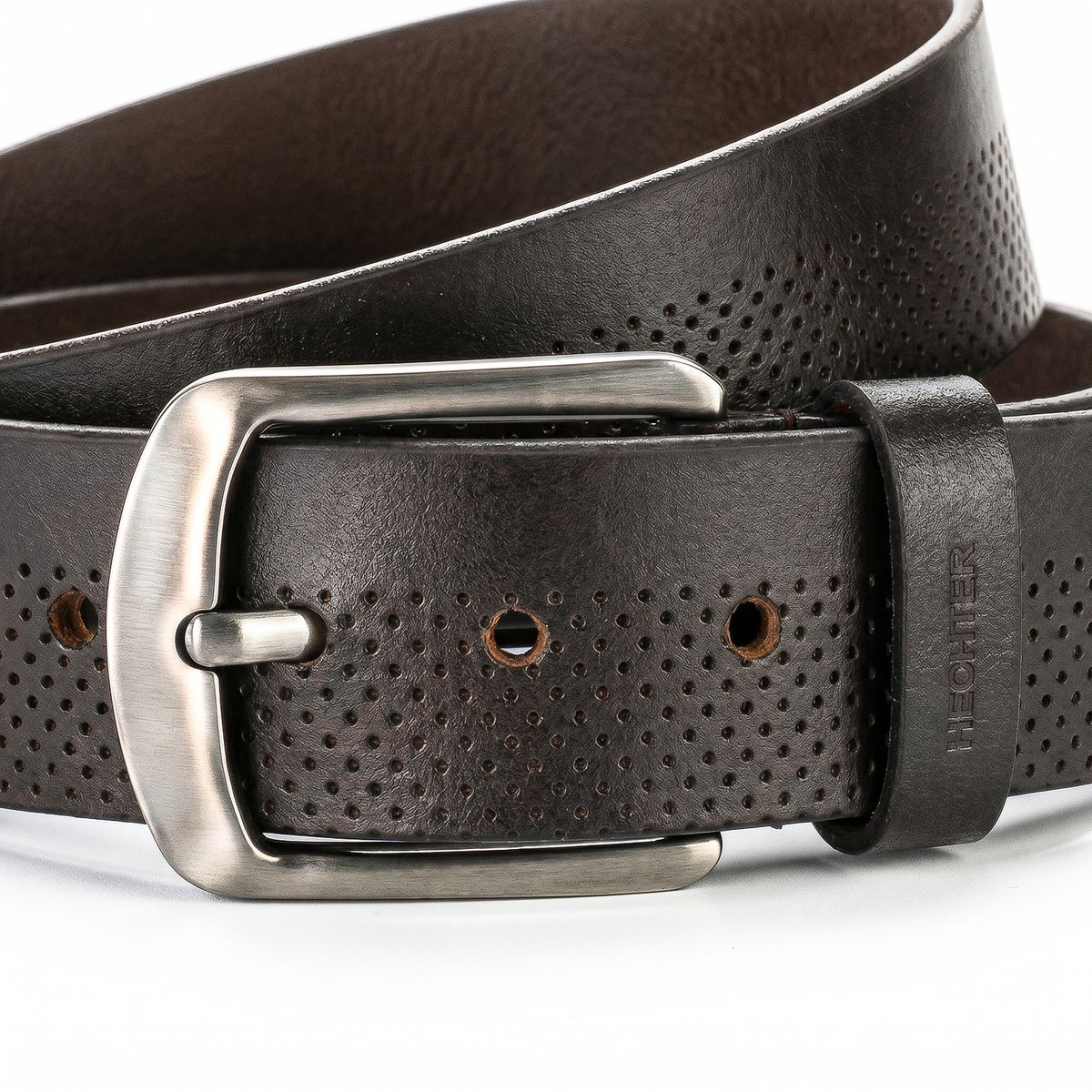 Ledergürtel, Gürtel, Perforiert, Metall-Schnalle, Braun, HECHTER Paris Herren Casual Echtledergürtel dunkelbraun
