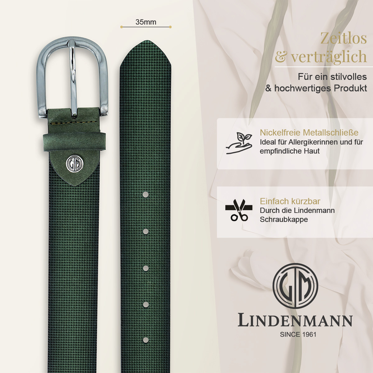 LINDENMANN Vollrindsleder Damengürtel Tannengrün