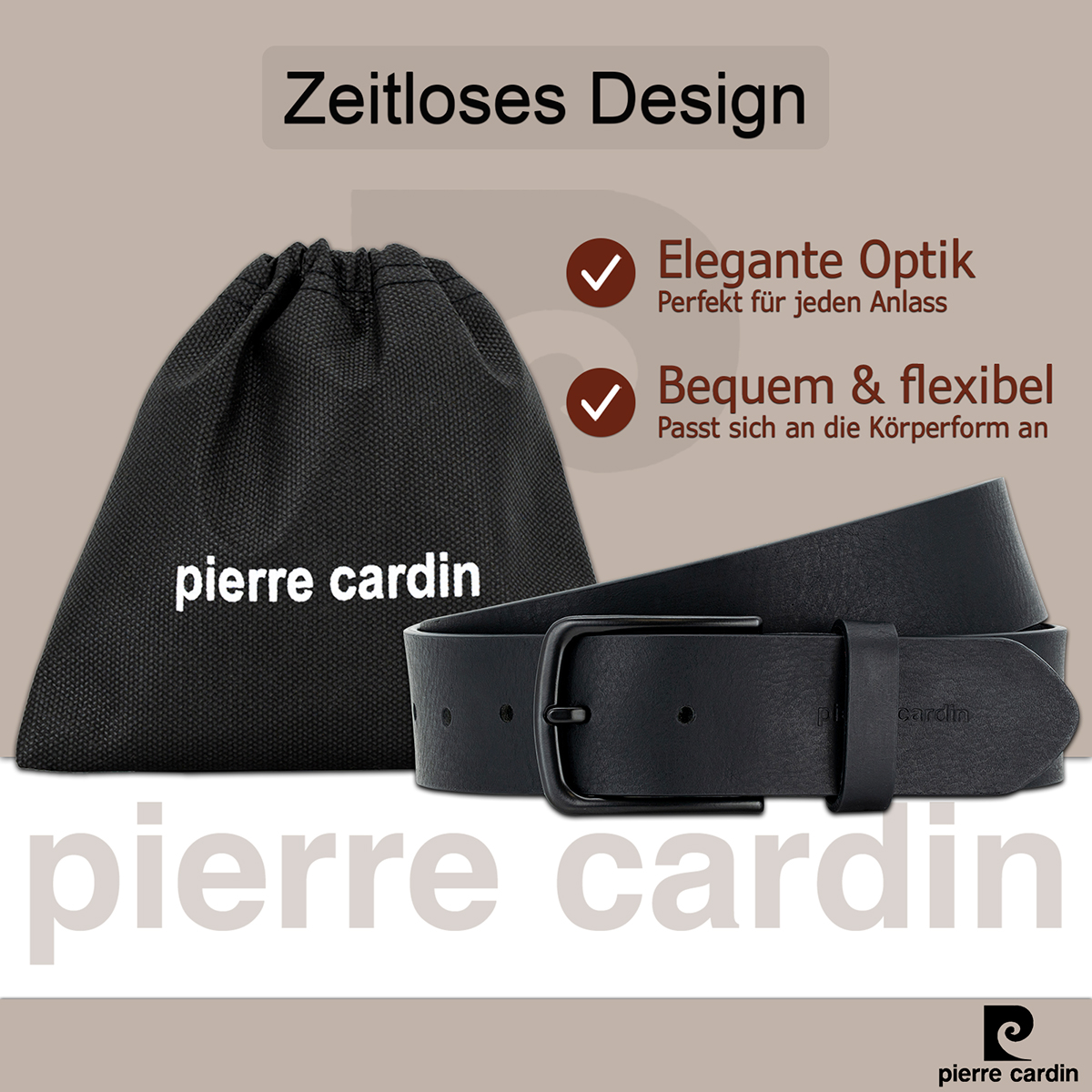 PIERRE CARDIN Vollrindleder Herrengürtel Tiefschwarz