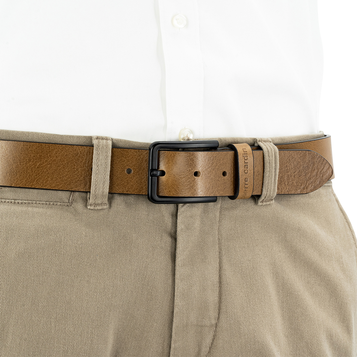 PIERRE CARDIN Vollrindleder Herrengürtel Taupe