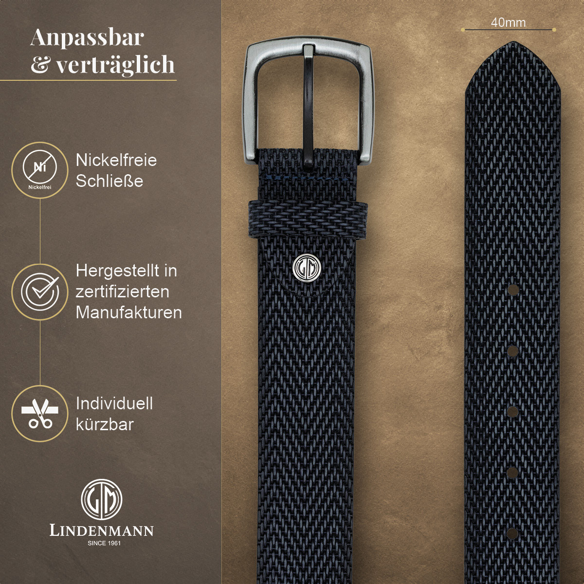 LINDENMANN Vollrindledergürtel Herren Marine