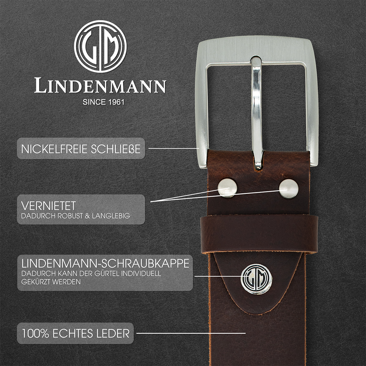 LINDENMANN Ledergürtel Herren braun