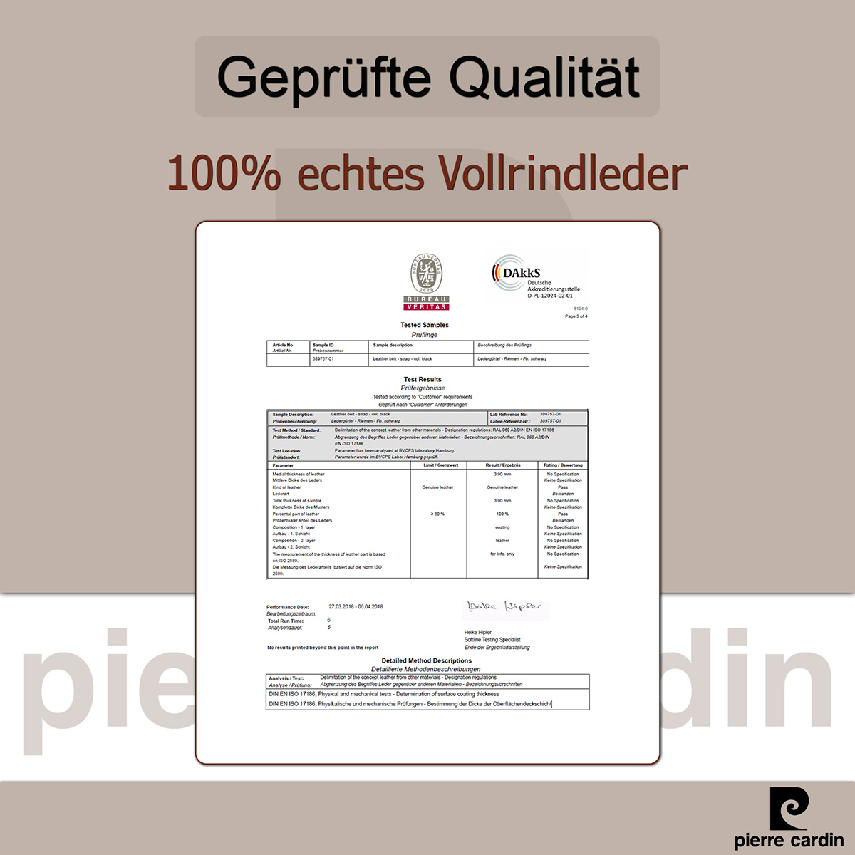 Pierre Cardin Herren-Leder-Gürtel Schwarz