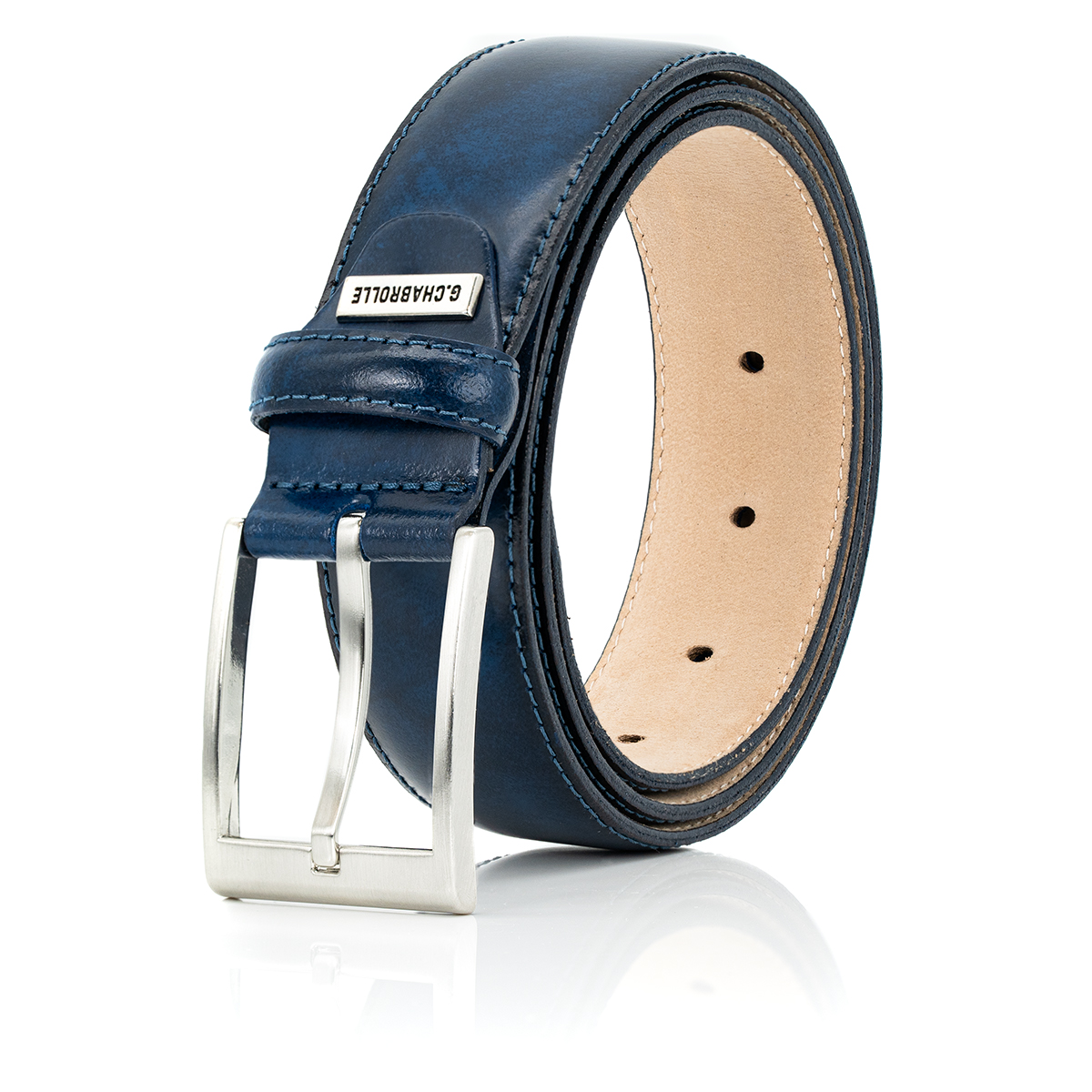 LINDENMANN Premium Handmade Ledergürtel 35 mm breit blau