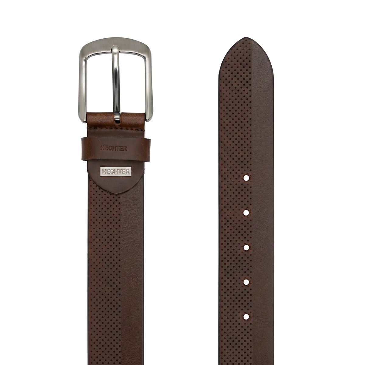 Gürtel, Ledergürtel, Braun, Lochmuster, Metall Schnalle, HECHTER Paris Herren Casual Echtledergürtel braun