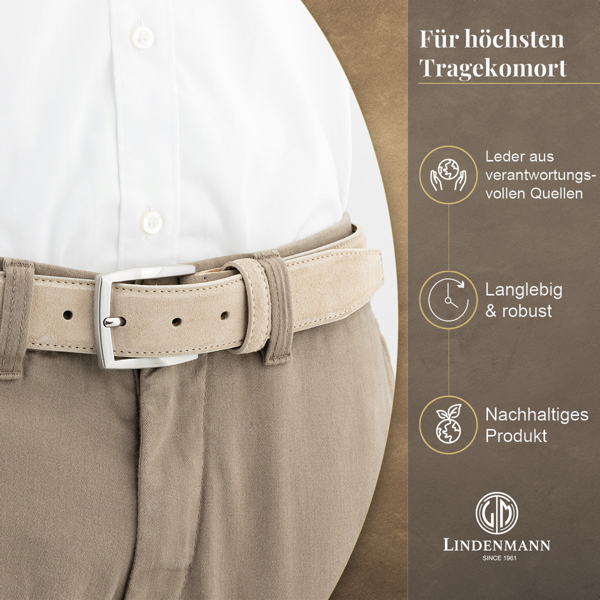 LINDENMANN Herrengürtel Veloursleder beige