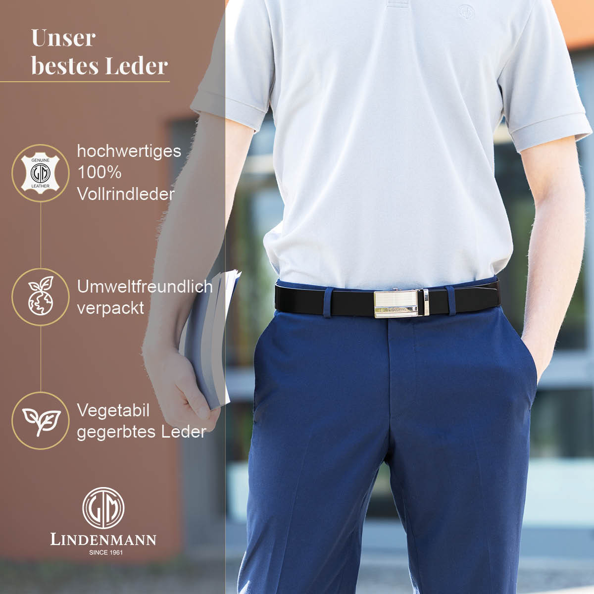 LINDENMANN Ledergürtel Automatikgürtel Herren schwarz