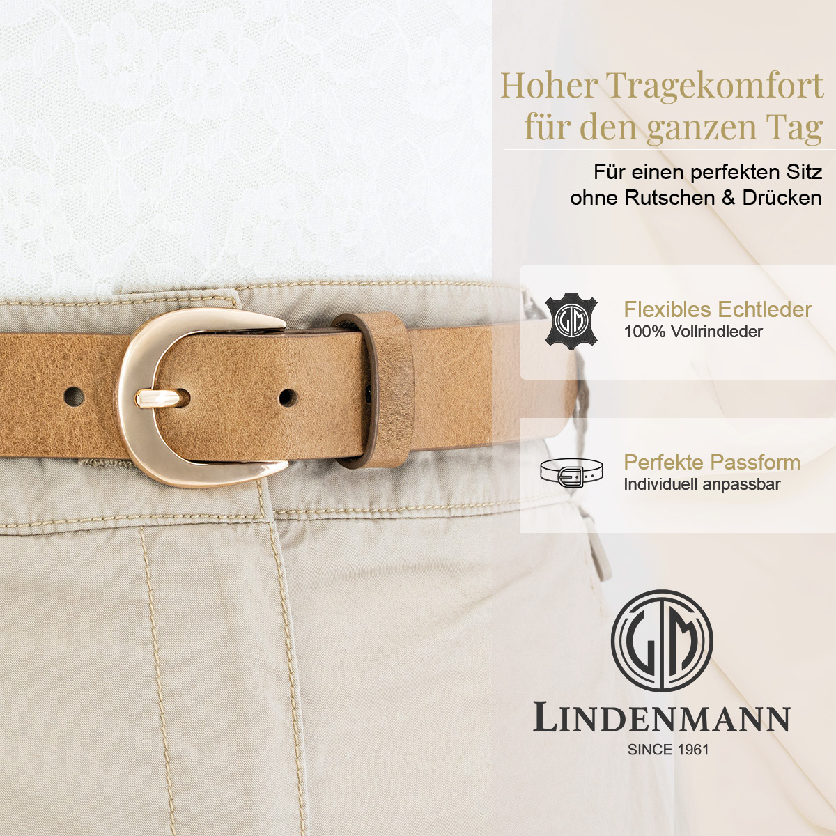 LINDENMANN Vollrindledergürtel Damen taupe
