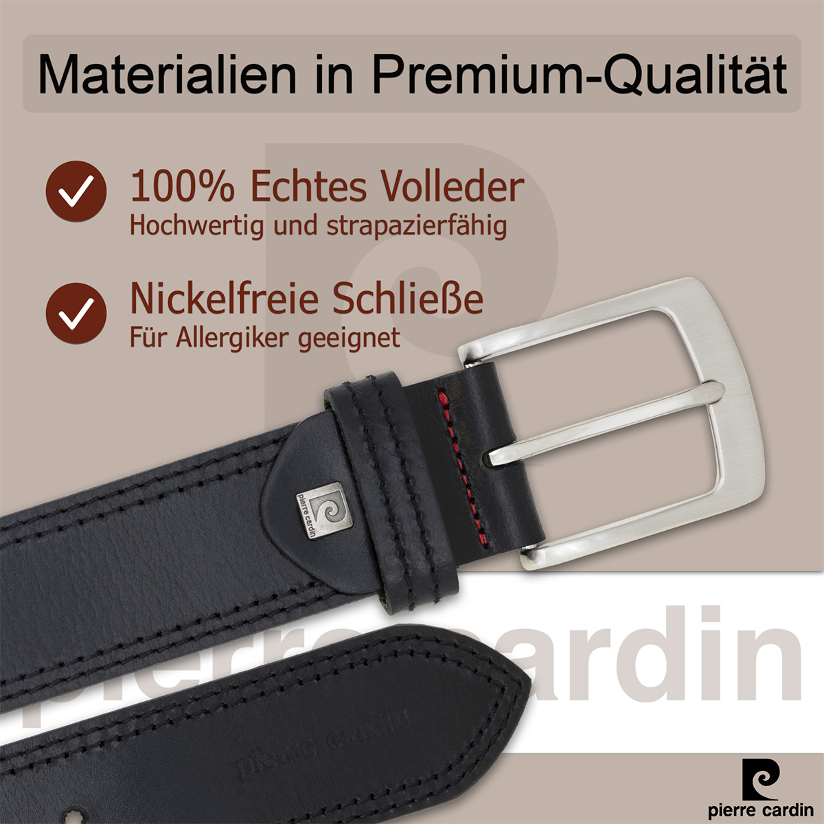 Pierre Cardin Leder-Gürtel Herren, Jeans-Gürtel Herren 40 mm breit, Gürtel Herren, Vollrindleder XL schwarz
