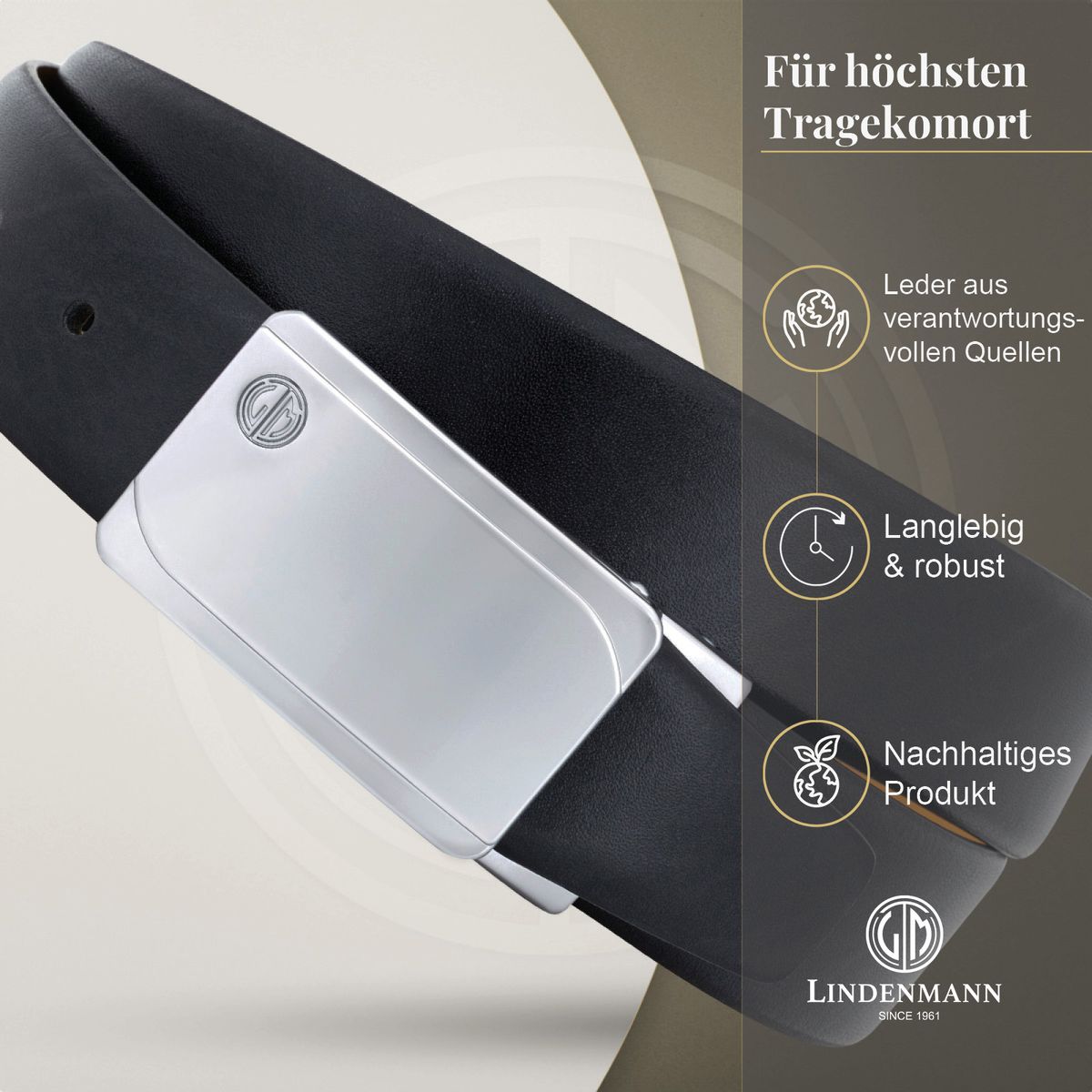 LINDENMANN Ledergürtel Koppelgürtel Herren schwarz