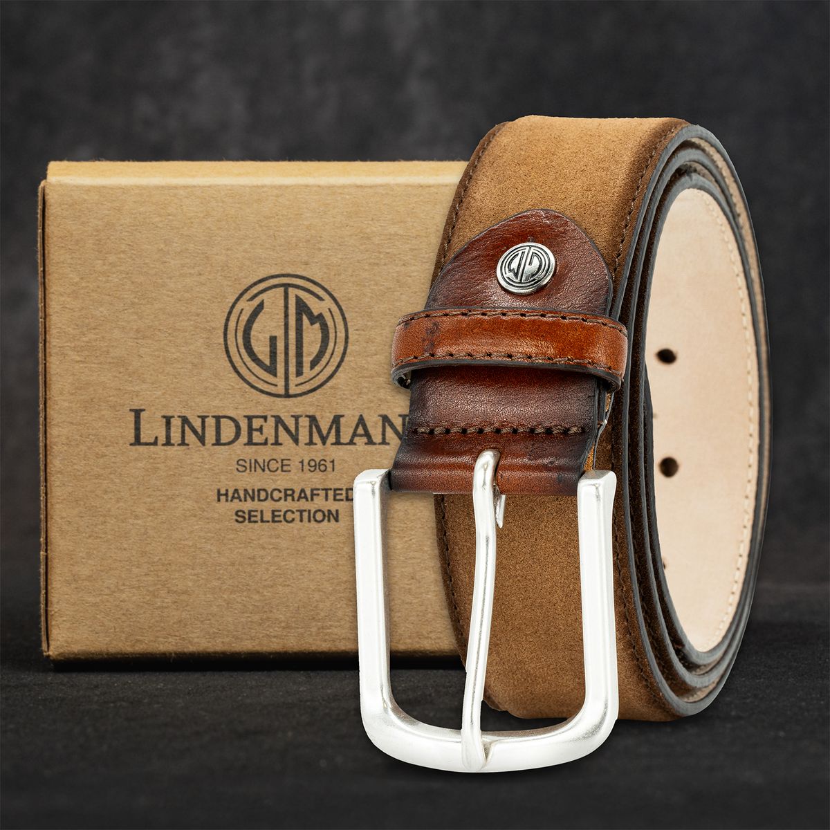 LINDENMANN Handmade Rindleder Herrengürtel cognac