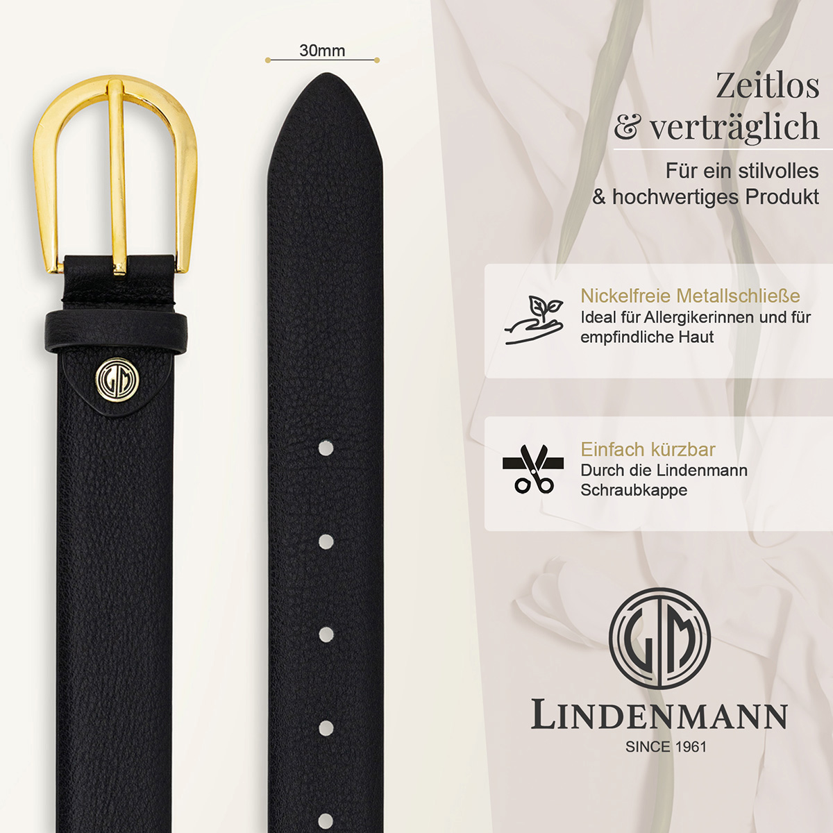 Gürtel, Ledergürtel, Schwarz, Gurtelverschluss, Nickelfrei, LINDENMANN Damen Vollrindledergürtel aus 100% Echtleder schwarz