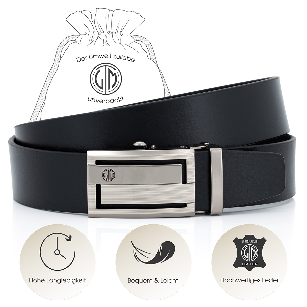 LINDENMANN Ledergürtel Automatikgürtel Herren schwarz