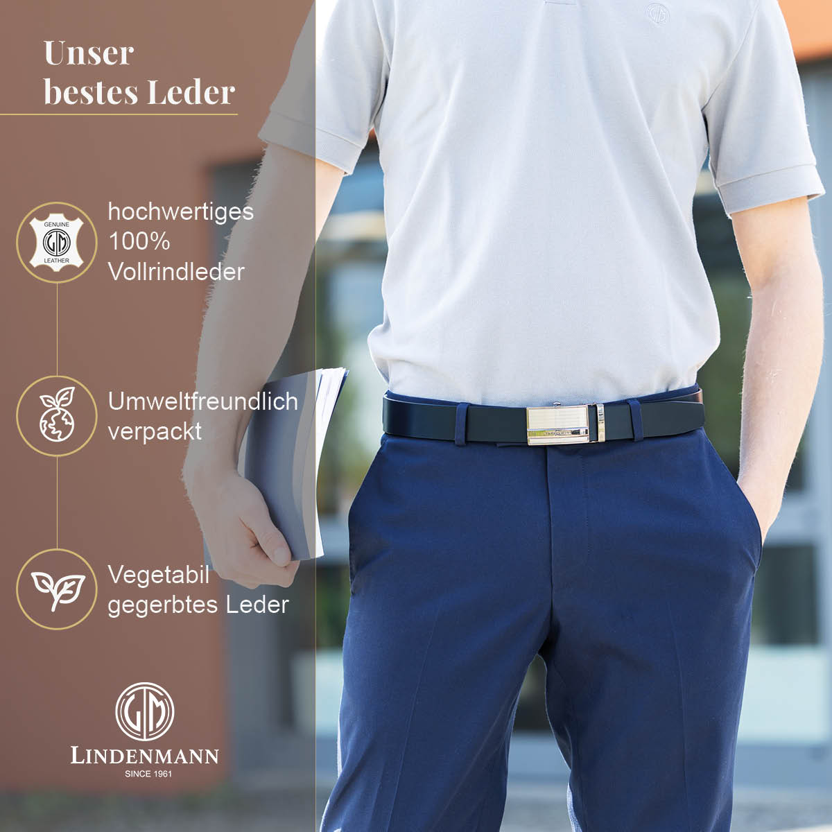 LINDENMANN Ledergürtel Automatikgürtel Herren blau