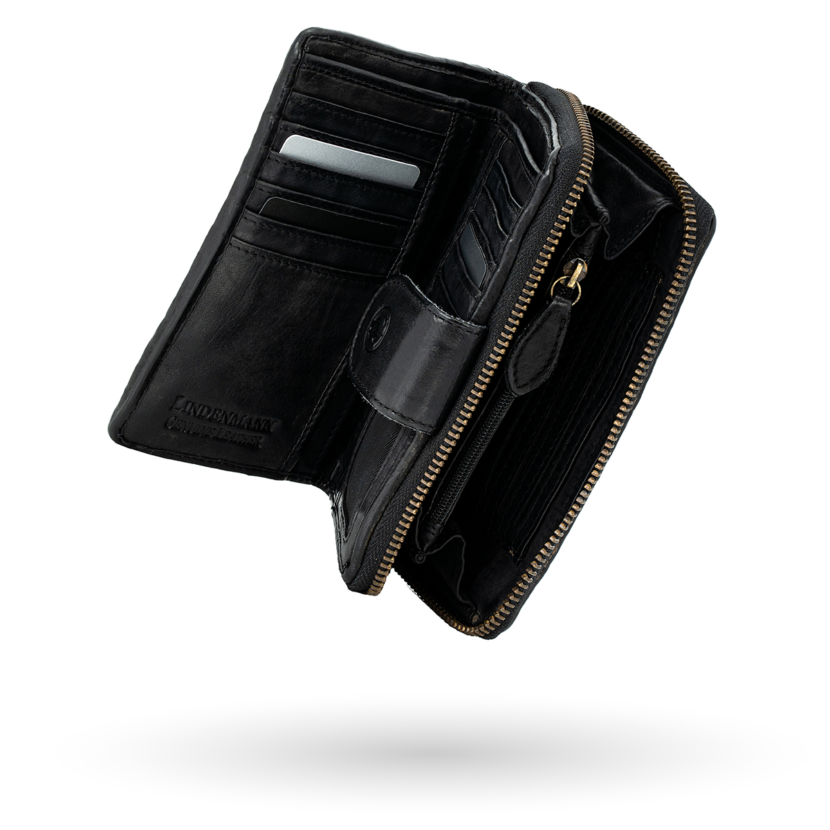 LINDENMANN Damen Leder Geldbeutel schwarz LINDENMANN Damen Leder Portemonnaie schwarz