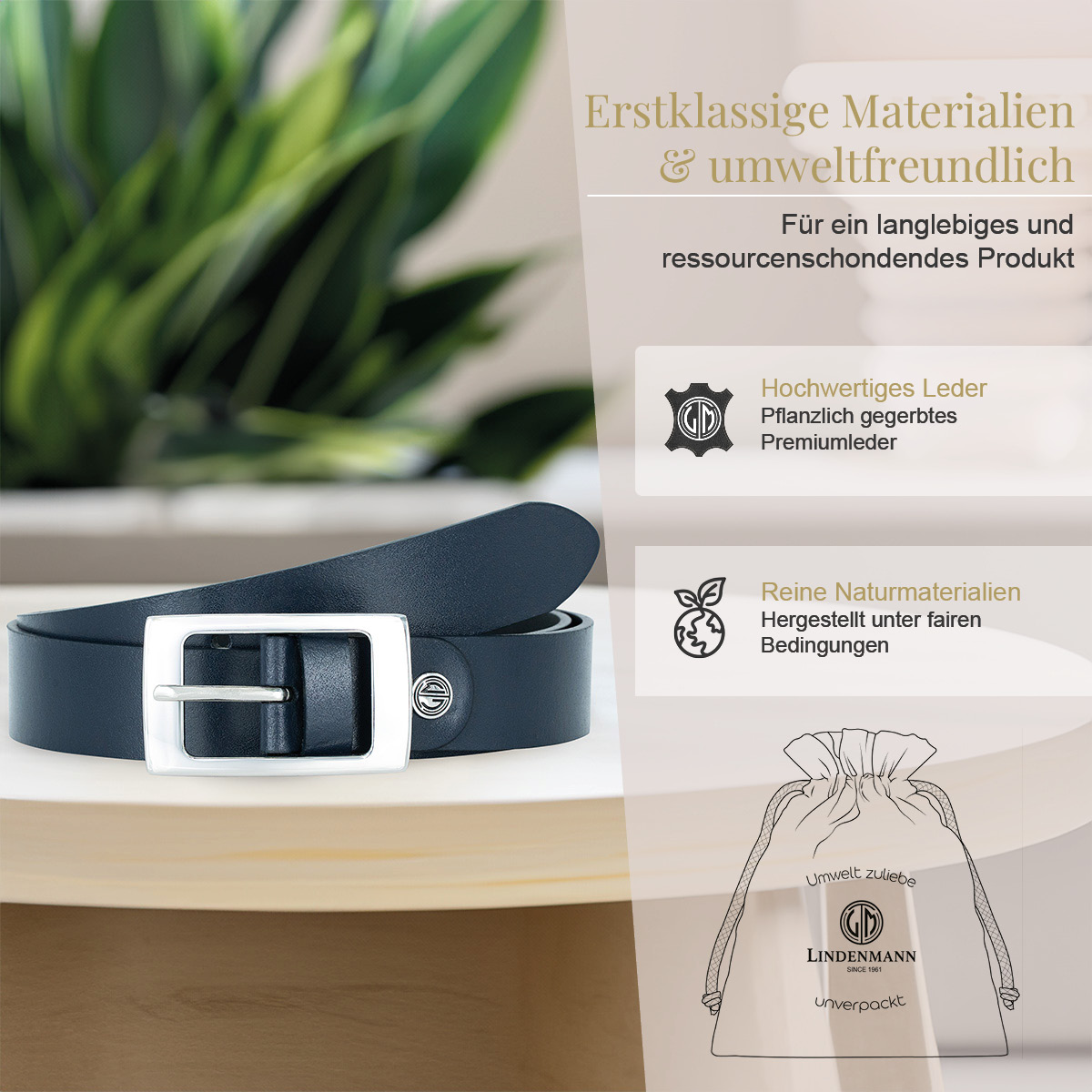 Zubehor, Gürtel, LINDENMANN Rindledergürtel Damen Marine