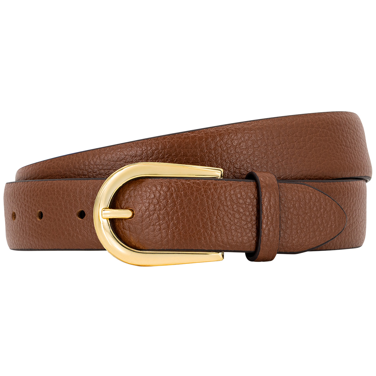 Gürtel, Ledergürtel, Braun, Goldschnalle, unisex, LINDENMANN Damen Vollrindledergürtel aus 100% Echtleder cognac