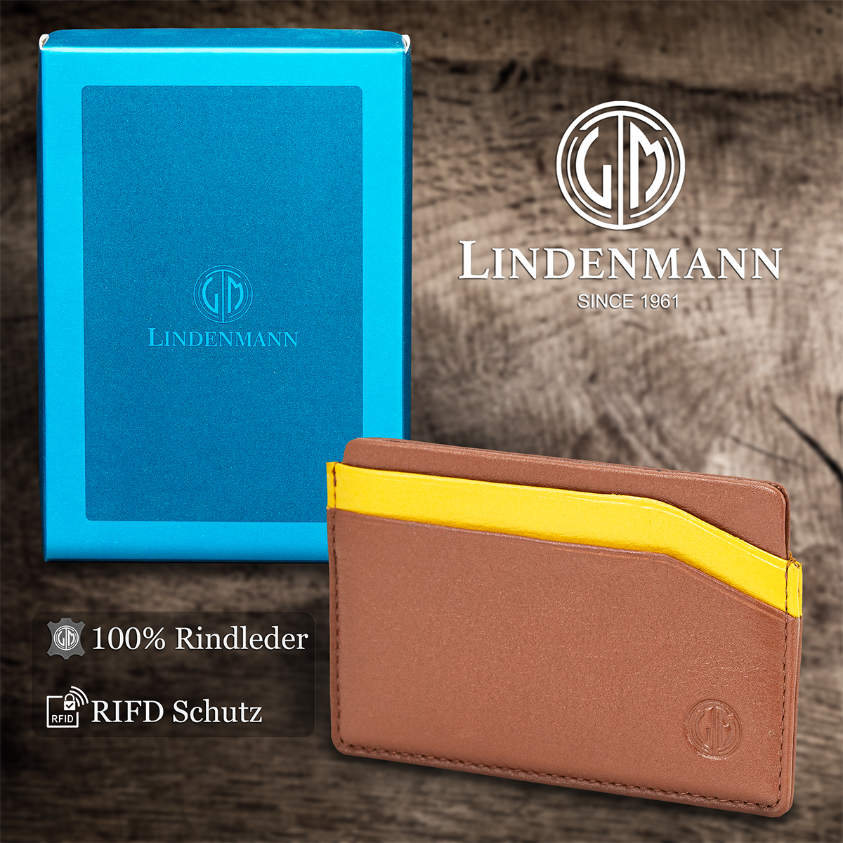 LINDENMANN Leder-Cardholder cognac gelb