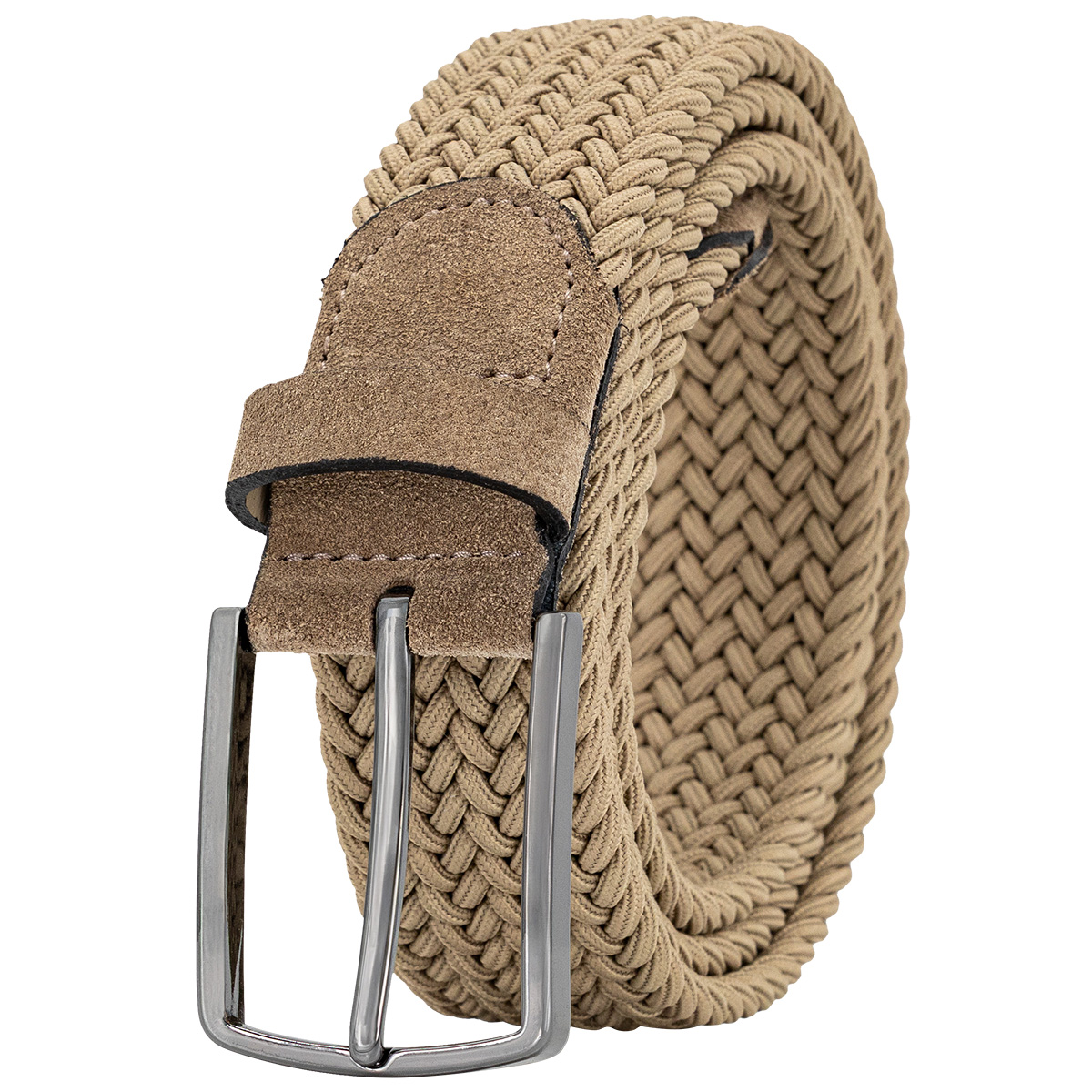 Gürtel, Strickgürtel, Geflochten, Beige, Rindleder?, LINDENMANN Herren Flechtgürtel mit Echtleder an den Enden taupe