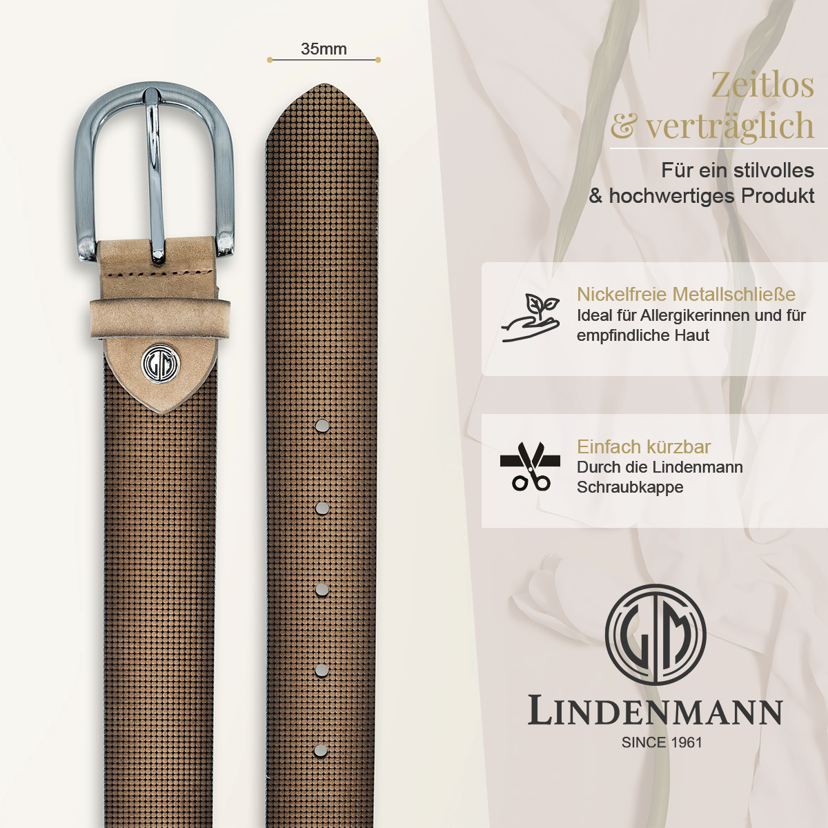 LINDENMANN Vollrindsleder Damengürtel Taupe