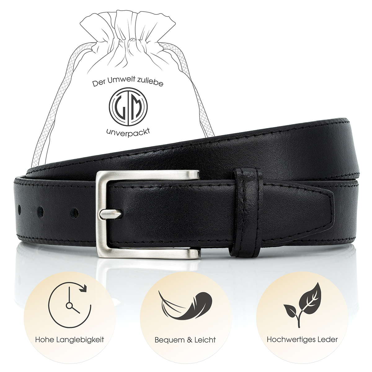 LINDENMANN Ledergürtel Herren schwarz