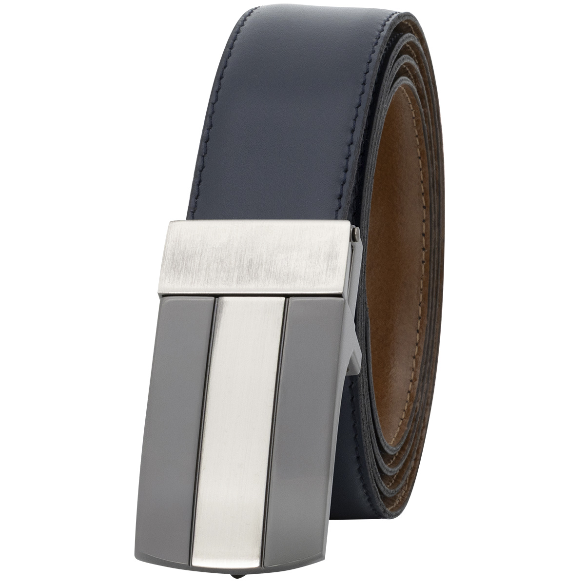 LINDENMANN Herrenwendegürtel mit Koppelschließe aus 100% Vollrindleder marine/cognac